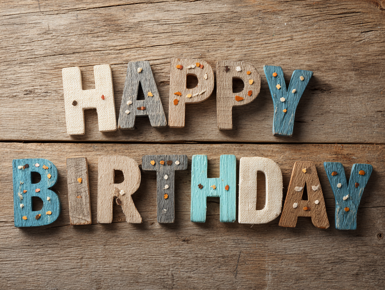 Wooden sign reading “Happy Birthday” representing digital birthday ecards ideas.